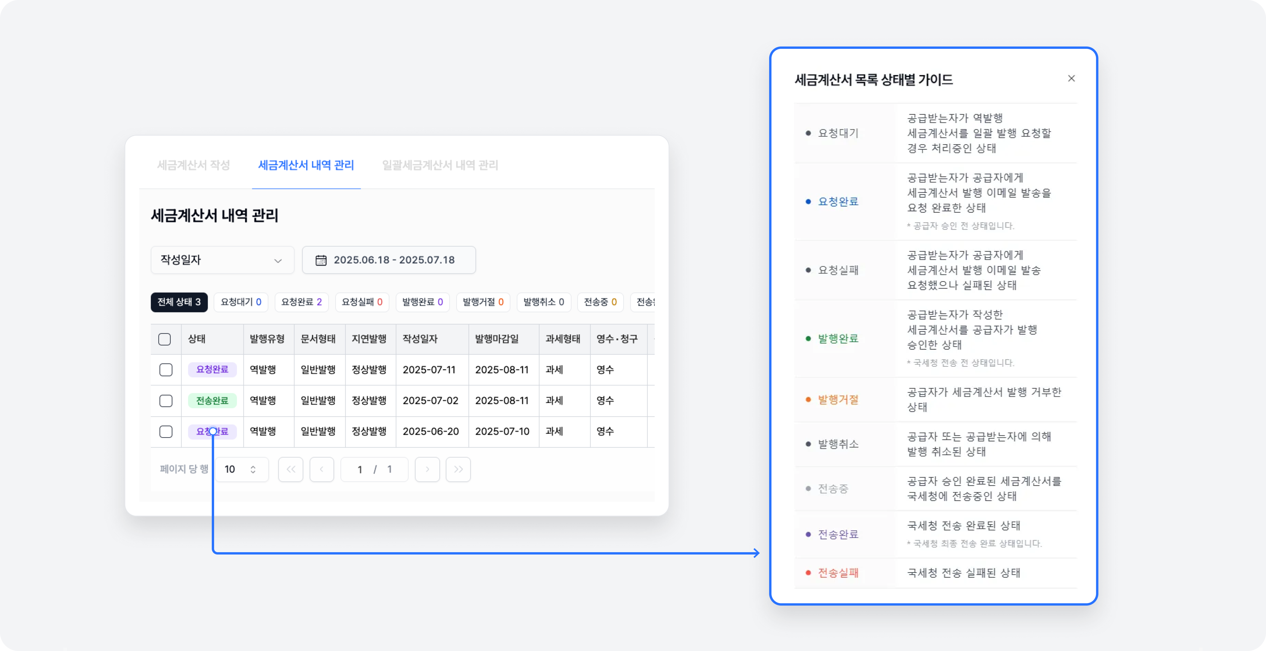 포트원 세금계산서 발행 내역 관리